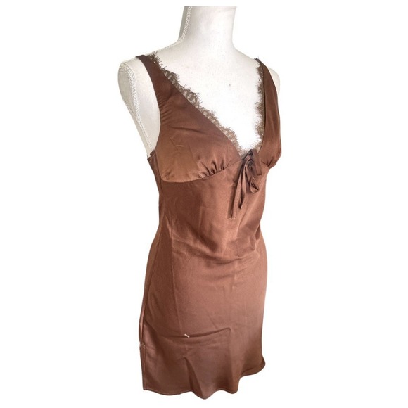NWT White Fox See You In My Mind Mini Satin Dress Chocolate Brown Sz S Coquette - Picture 10 of 16